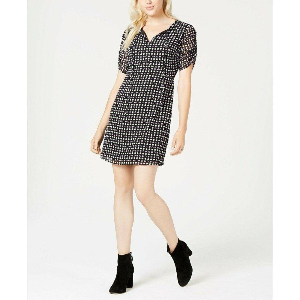 Maison Jules $80 Black Purple/White‎ Polka Dot Shift Dress 4 Small NEW